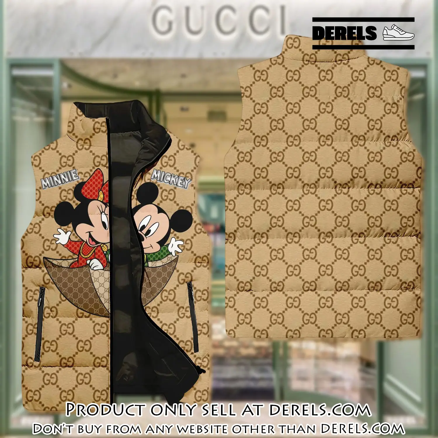 Gucci mickey mouse yellow type 2 luxury brand 3d sleeveless down jacket dr3048777